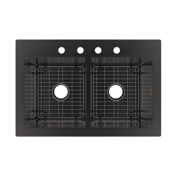 482-8074 Vandermere R15 Radius Corner Dual-Mount 50/50 Bowl Black Stainless Steel Sink